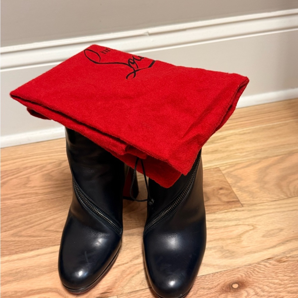 Christian Louboutin Black Leather Ankle Boots with Signature Red Sole - Picture 4 of 5